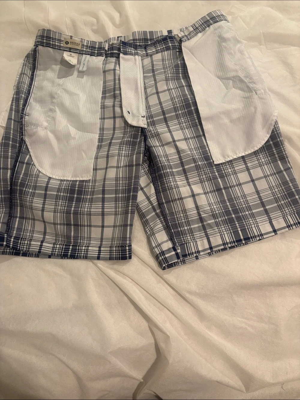 Haggar Navy and White Plaid Flat-Front Shorts